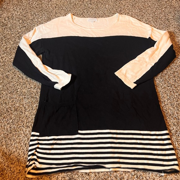 JOSEPH A. Dresses & Skirts - Joseph A. Womens Long Sleeve Knit Mini Dress Black Cream‎ Striped Pocket L